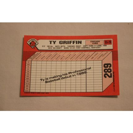 Ty Griffen 1989 Bowman TIFFANY NO. 289 ROOKIE