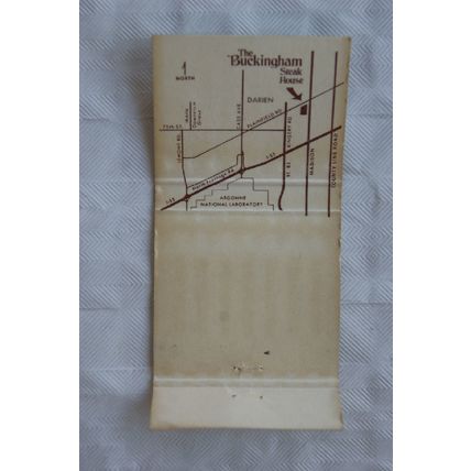 Matchbook Cover Buckingham Steak House, Plainfield Rd & Madison, Willowbrook