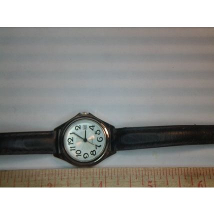 Easy Readers Number Ladies Watch Quartz, Date,silver/white Face Black leather