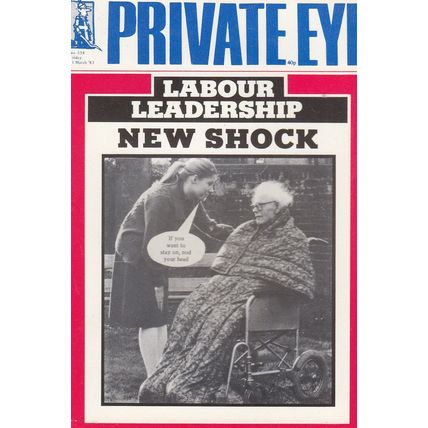 Michael Foot Labour MP Private Eye In Wheelchair Comic Postcard