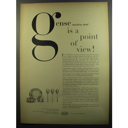1953 Gense Stainless Steel Flatware and Holloware Advertisement