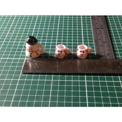 Snowman Lidded Mug and 2 Santa Mugs 1:12th Dolls House Miniature