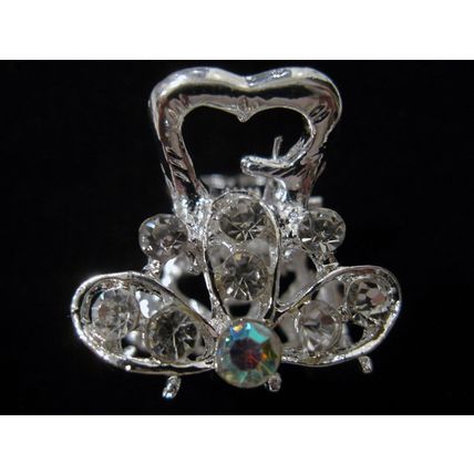 small mini silver metal hair claw clip with crystals bridal clip