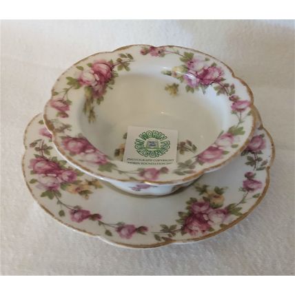 RARE LIMOGES TRESSEMANES & VOGT 4 INCH RAMEKIN & 5 INCH PLATE CABBAGE ROSES 294