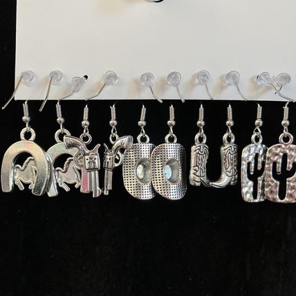 Earrings Western 5 pair Silver Tone #739