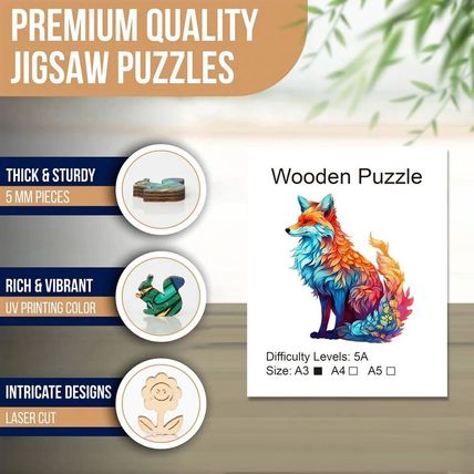 Fox Wooden Puzzle for Jigsaw Lovers, Animal Shape Pieces Stress Relieves Toys