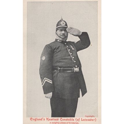 Leicester Police England's Heaviest PC Constable Salute Old MINT Rare Postcard