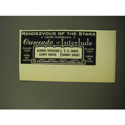 1959 Crescendo and Interlude Nightclubs Ad - George Shearing Lenny Bruce