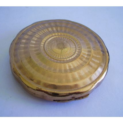 Vintage IRIS Powder Compact Gold Sunburst Art Deco Engine Turned Case 1930s