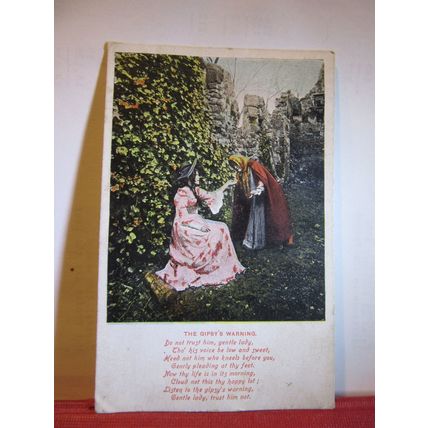 romance, THE GIPSY'S WARNING used antique postcard by Valentine. 1907 pm =