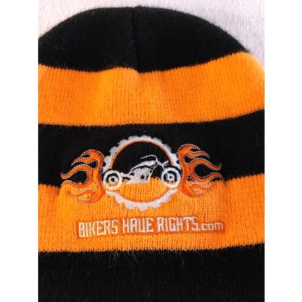 Black & Orange Striped BikersHaveRights.com Beanie Motorcycle Flames Knit Beanie