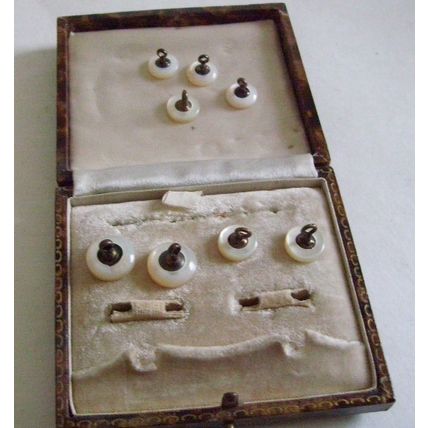 Vintage 8 Mother of Pearl Collar Studs Men's Dress Shirt Shell Original Box