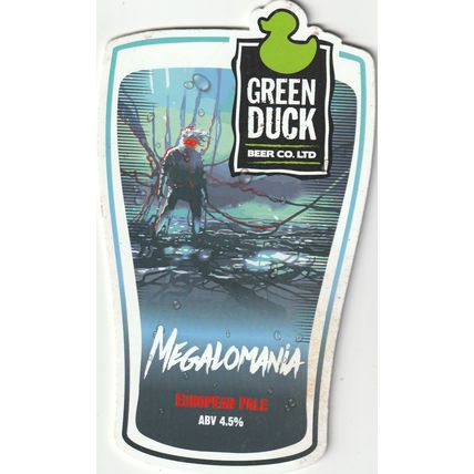 UNUSED PUMP CLIP FRONT - GREEN DUCK BEER CO - MEGALOMANIA EUROPEAN PALE