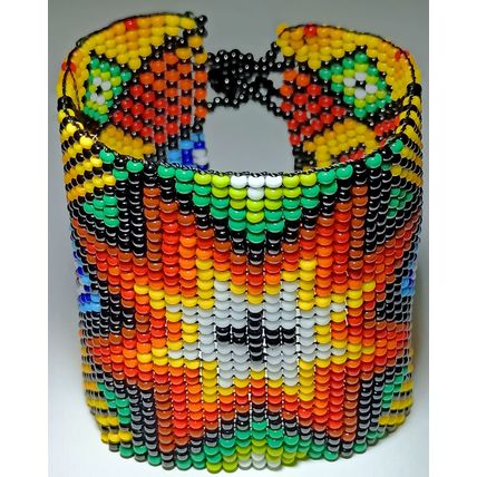 Traditional Huichol Art. Mexico Glass Seed Beads Bracelet. Vibrant Stars 2
