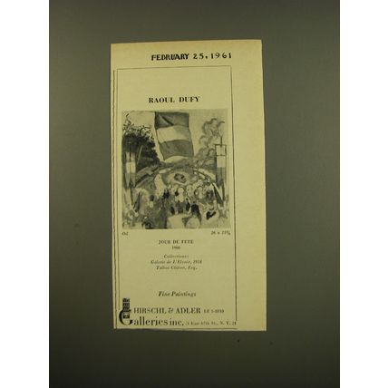 1961 Hirschl & Adler Galleries Advertisement - Raoul Dufy Jour de Fete