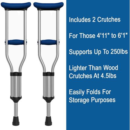 Carex Folding Aluminum under Arm Crutches for Adults 4'11" to 6'1", 2 Lightweigh