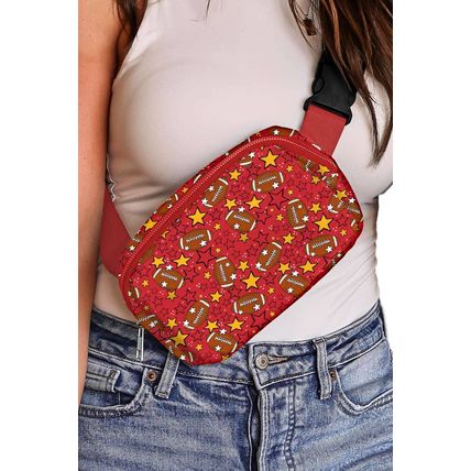 Fiery Red Rugby Star Printed Buckle Strap Crossbody Bag