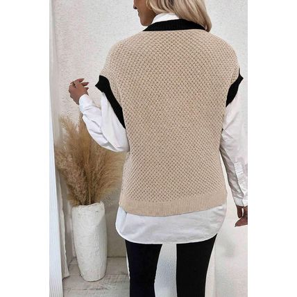 Light French Beige Contrast Trim Round Neck Batwing Sleeve Sweater Top