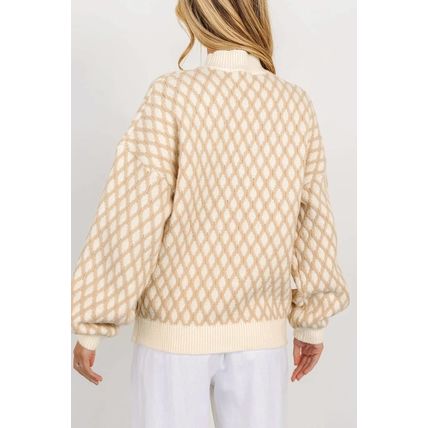 Oatmeal Diamond Knit Drop Shoulder Loose Sweater
