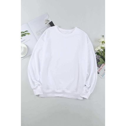 White Plain Crew Neck Pullover Sweatshirt