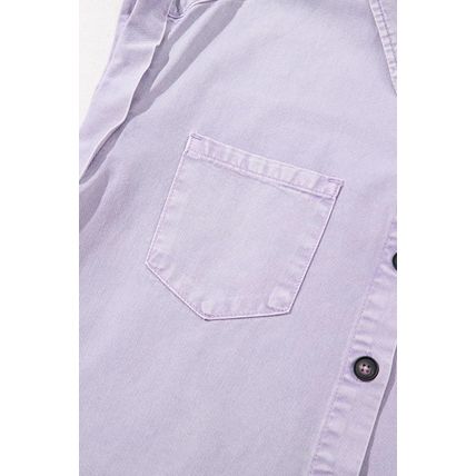 Orchid Petal Short Sleeve Double Chest Pocket Denim Shirt Dress