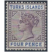 Turks Islands 1895 SG71 4d Dull Purple & Ultra Die 2 MM