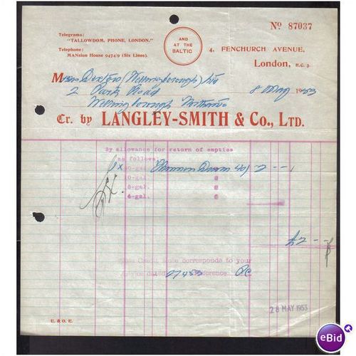 LANGLEY-SMITH & CO LTD,FENCHURCH,LONDON ,EC3, 8MAY53