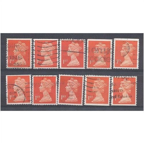 BULK STOCK.(1st) Bright Orange-Red x 10.Type Unchecked.Fine Used.nb12j
