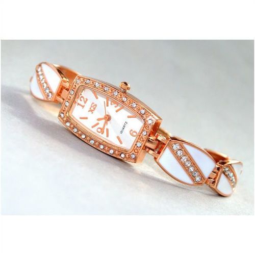 Rose Gold Plated Rhinestone Crystal White Enamel Wrist Watch Jewellery 1675