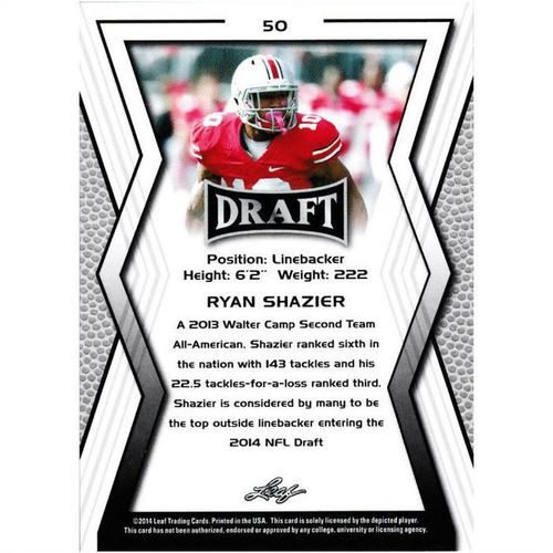 2014 Leaf Draft 50 Ryan Shazier Pittsburgh Steelers