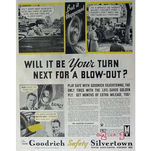 B F GOODRICH RUBBER COMPANY 1934 your turn for blowout tire vintage ad