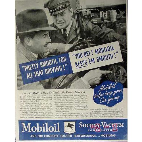 SOCONY VACUUM OIL COMPANY 1934 Mobiloil keeps em smooth vintage ad