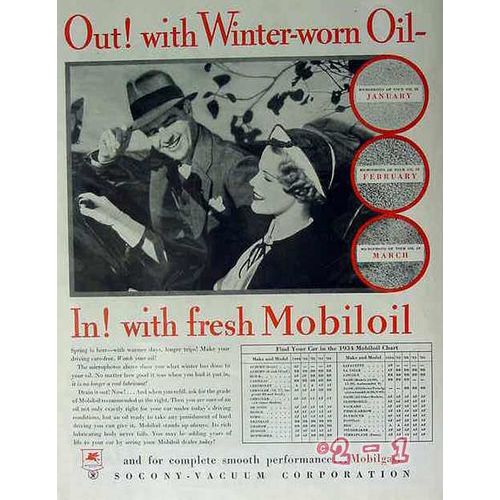 MOBILOIL 1934 Socony Vacuum car oil chart red horse vintage ad