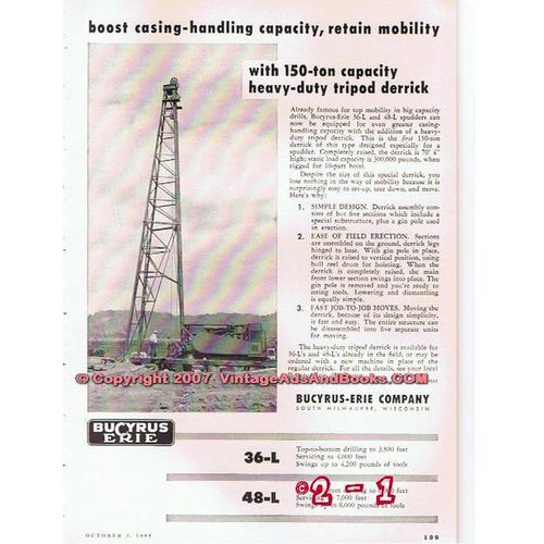 BUCYRUS-ERIE COMPANY 1955 oil gas drilling tripod derrick vintage ad