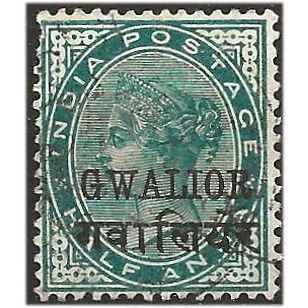 Gwalior (IFS) 1889 SG16 1/2a Blue-Green Very Fine Used . .. .