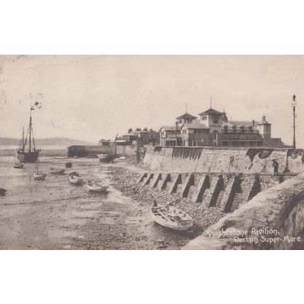 Knightstone Pavillion + Fishing Boat Weston Super Mare Somerset Antique Postcard