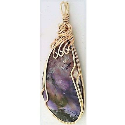 Tiffany Stone Jasper Gold Wire Wrap Gemstone Pendant 63