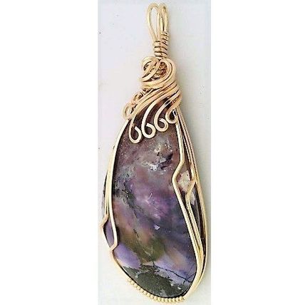 Tiffany Stone Jasper Gold Wire Wrap Pendant 63