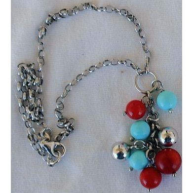 Turquoise red and silver necklace