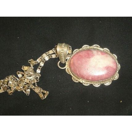 Mounted Rhodochrosite oval pendant and necklace connects energy healing