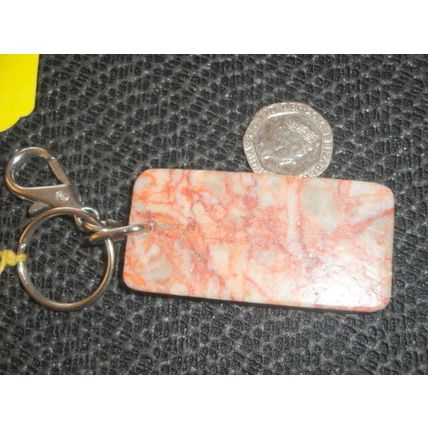 Large white orange grey oblong marble keyring bag purse charm