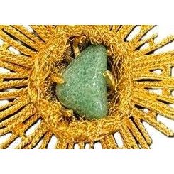 Vintage Brooch Starburst Gold & Aventurine Stone Modernist Birth of a Star Pin