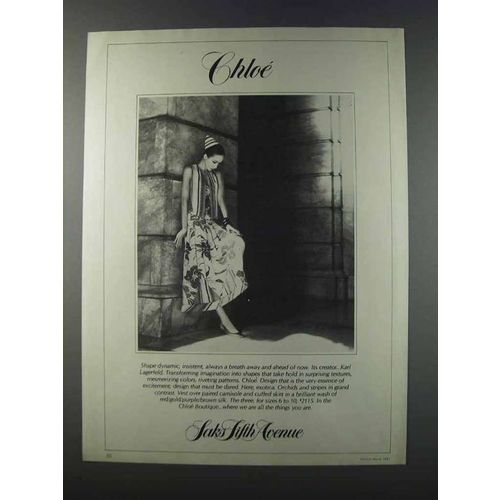 1981 Saks Fifth Avenue Ad - Chloe K. Lagerfeld Fashion