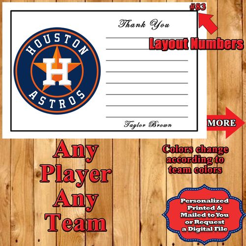 Baseball MLB Birthday Thank You Cards 10 ea Personalized ANY Team ANY Player