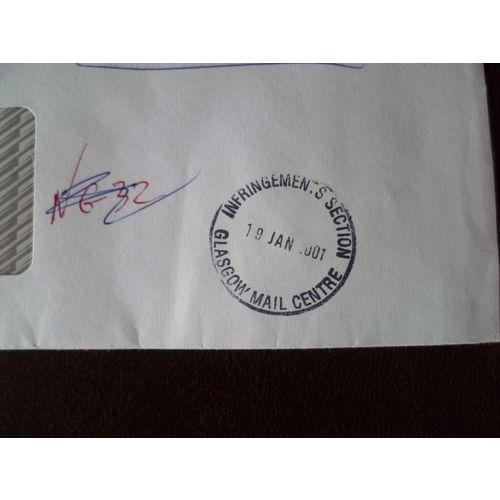 2001 GB Infringements Section Glasgow Mail Centre Handstamp Postal History