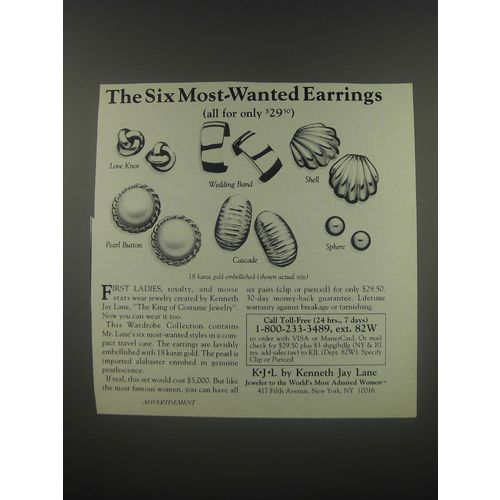 1991 K.J.L. by Kenneth Jay Lane Jewelry Ad - The six most-wanted earrings