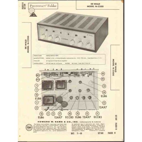 DEWALD model N-2200 9 tube stereo amplifier Sams Photofact manual