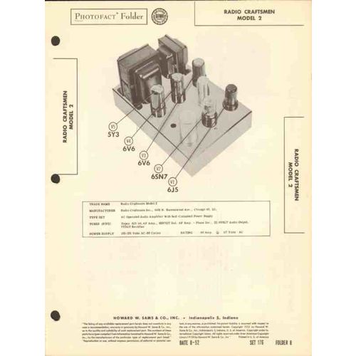 RADIO CRAFTSMEN model 2 audio amplifier 5 tube Sams Photofact manual