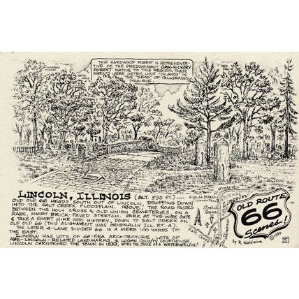 R.Wadmire Route 66 Lincoln Illinois Postcard posted 1994 VGC