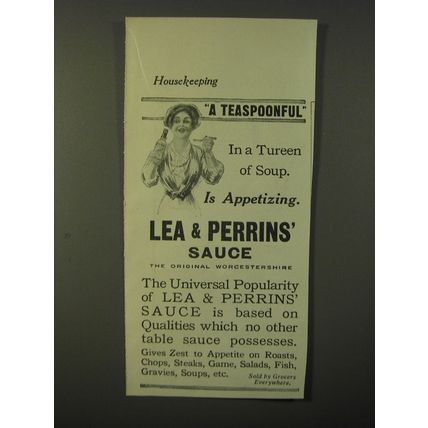 1913 Lea & Perrins' Worcestershire Sauce Ad - A teaspoonful in a tureen of soup